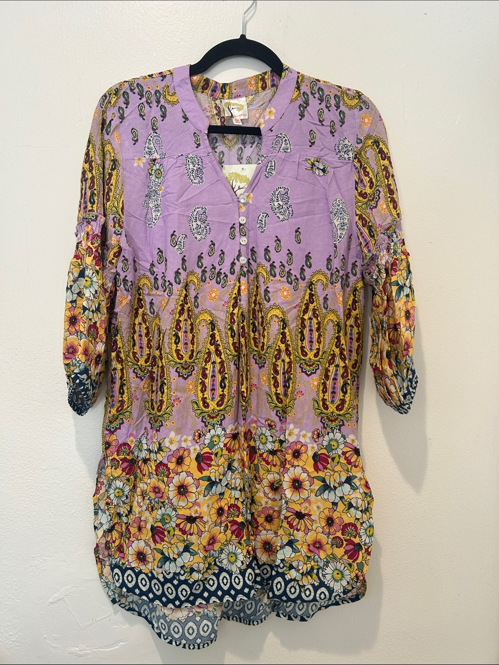 Fig and Floral Button-Front Tunic Top